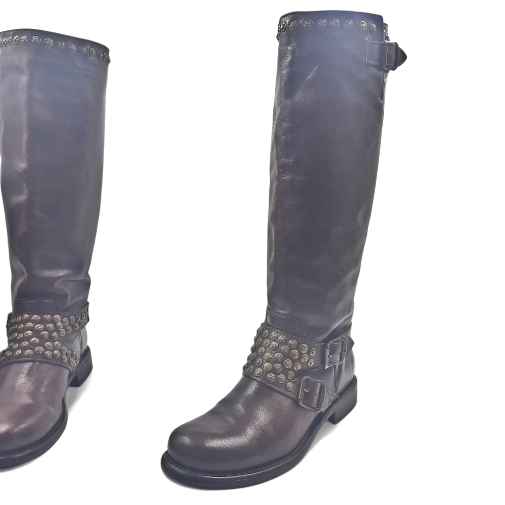 FRYE Studded Tall Dark Brown Boho Cottage Distressed Biker Grunge 8 M - Picture 7 of 16
